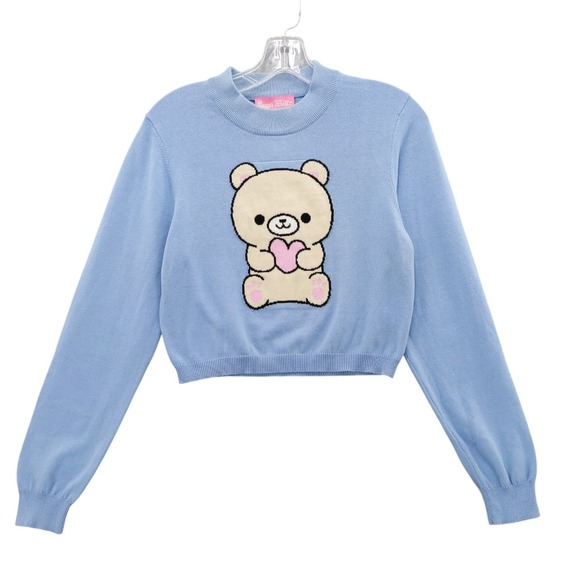 Sugar Thrillz Dolls Kill Teddy Bear Heart Graphic Cropped Sweater‎ Sz L NWT - Picture 1 of 7